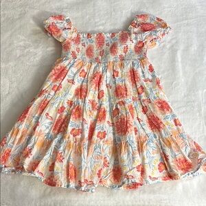 Joie Orange and Blue Smocked Puff Sleeve Sundress